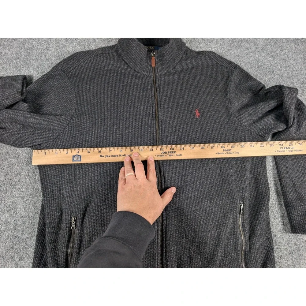 Polo Ralph Lauren Full Zip Sweater Mens‎ Large Heather Black Soft Fleece Lined